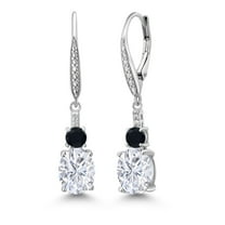 Gem Stone King 4.67 Cttw White Moissanite Black Onyx and  Lab Grown Diamond Dangle Earrings for Women | 925 Sterling Silver | Oval 9X7MM and Round 4MM