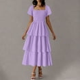 thumbnail image 6 of Casual Summer Dresses for Women, Women's Fashion Temperament Solid Color Short Sleeve Square Neck Cake Dress(Purple,S), 6 of 9