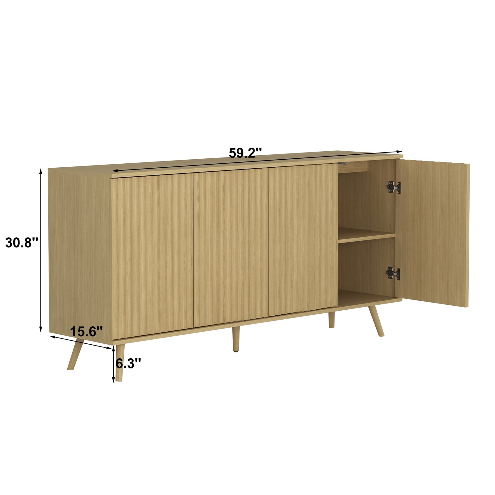 Hommoo Modern Wooden Sideboard Buffet Cabinet with Storage, Sideboard Storage Cabinet with 4 Doors, Multifunctional Credenza Console Coffee Bar Cabinets for Home, Office, Natural