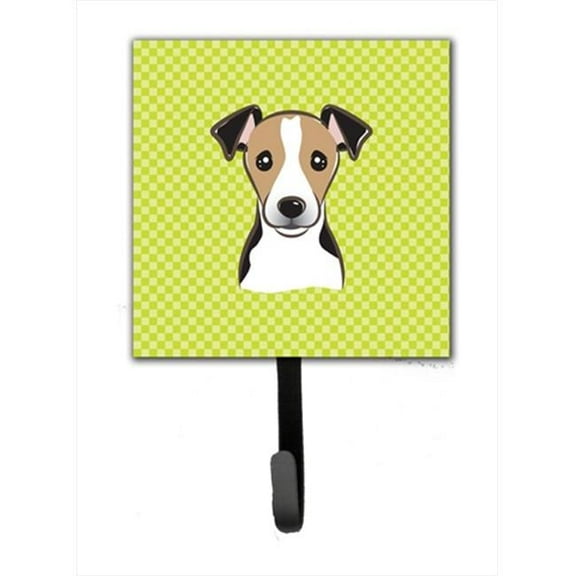 Checkerboard Lime Green Jack Russell Terrier Leash Or Key Holder, 4.25 W x 7 H In.