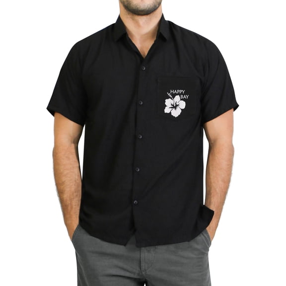 LA LEELA Men's Hawaiian Shirts Solid Beach Shirts Casual Short Sleeve Button Down Collared Shirt Men M Ebony,Plain