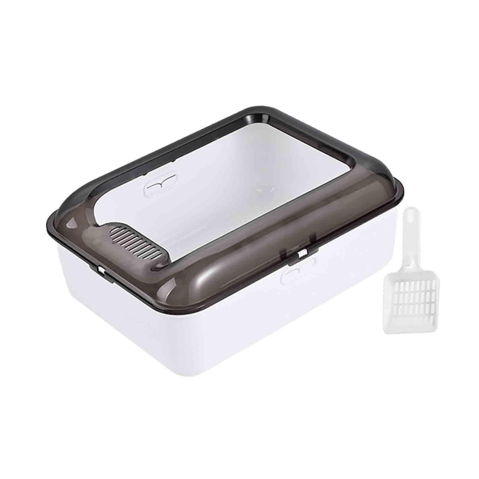 perfeclan Cat Open Top Pet Litter Tray Cat Litter Container Prevent Sand Leakage Semi Enclosed Cat Toilet Removable White M