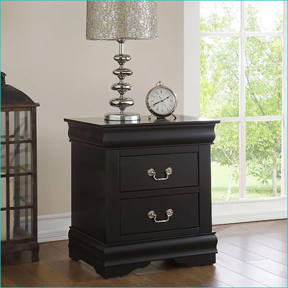 Black 2-Drawer Classic Nightstand - Louis Phillipe Collection