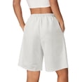 thumbnail image 5 of Womens Bermuda Jean Shorts Elastic Waisted Long Denim Short Knee Length Baggy Jeans Soft Cotton Blend for All Day Comfort. White M, 5 of 8