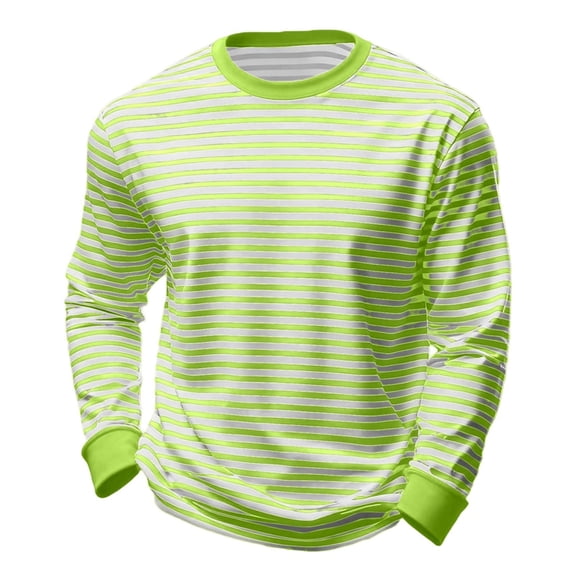 Kaemgyyd Long Sleeve Shirts for Men Comfortable Round Neck Striped T-Shirts S-5XL Big and Tall Tee Tops for Casual Work