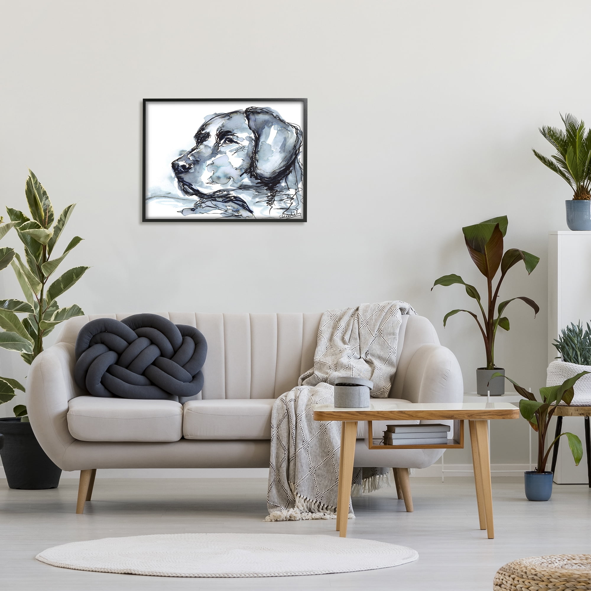 Stupell Industries Monochrome Ink Dog Portrait Abstract Watercolor Detail Painting Black Framed Art Print Wall Art, Design by Kendra Shedenhelm