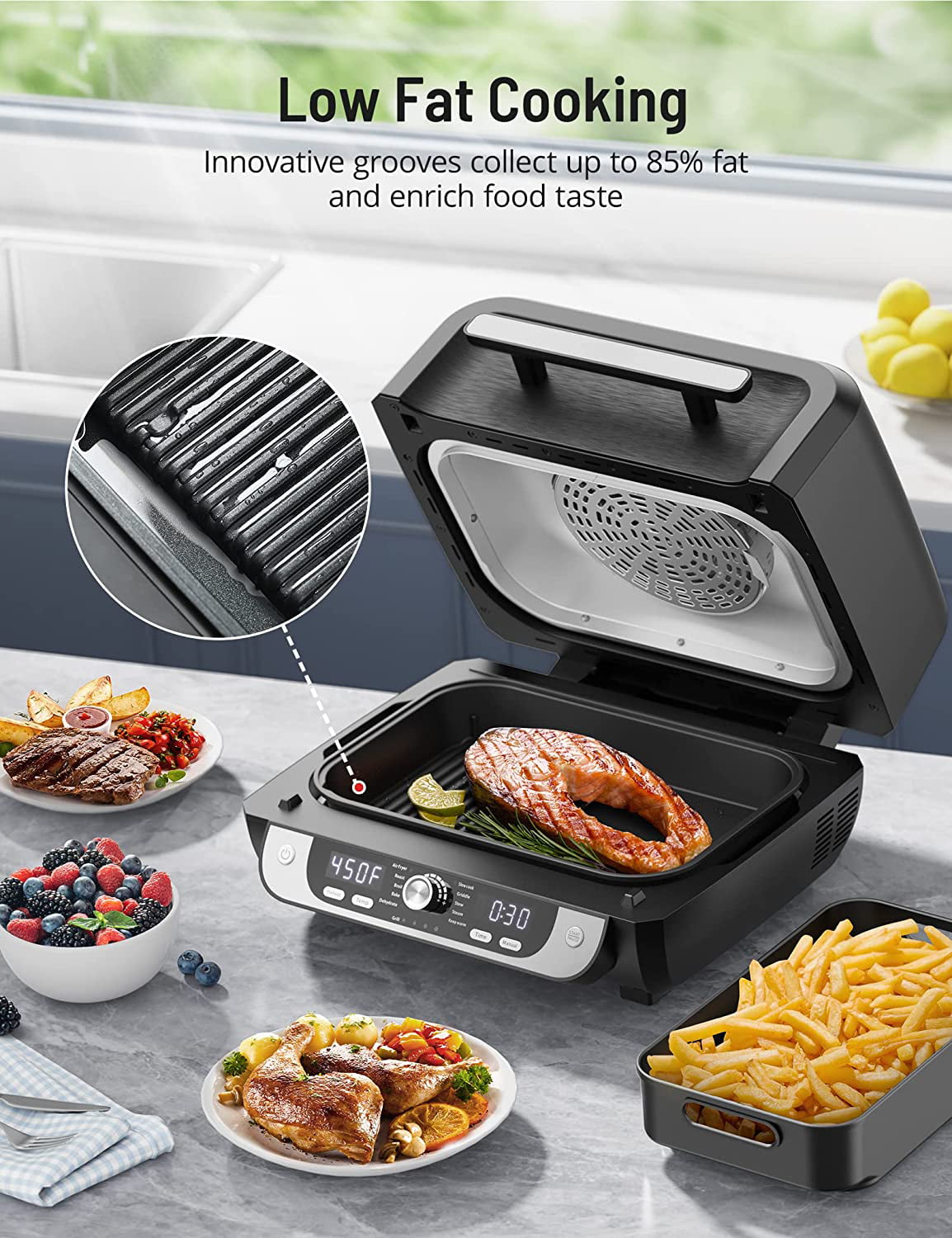 Electric Smokeless Indoor Grill Smart XL Air Fryer Combo 8 in 1 6QT 100  Recipes