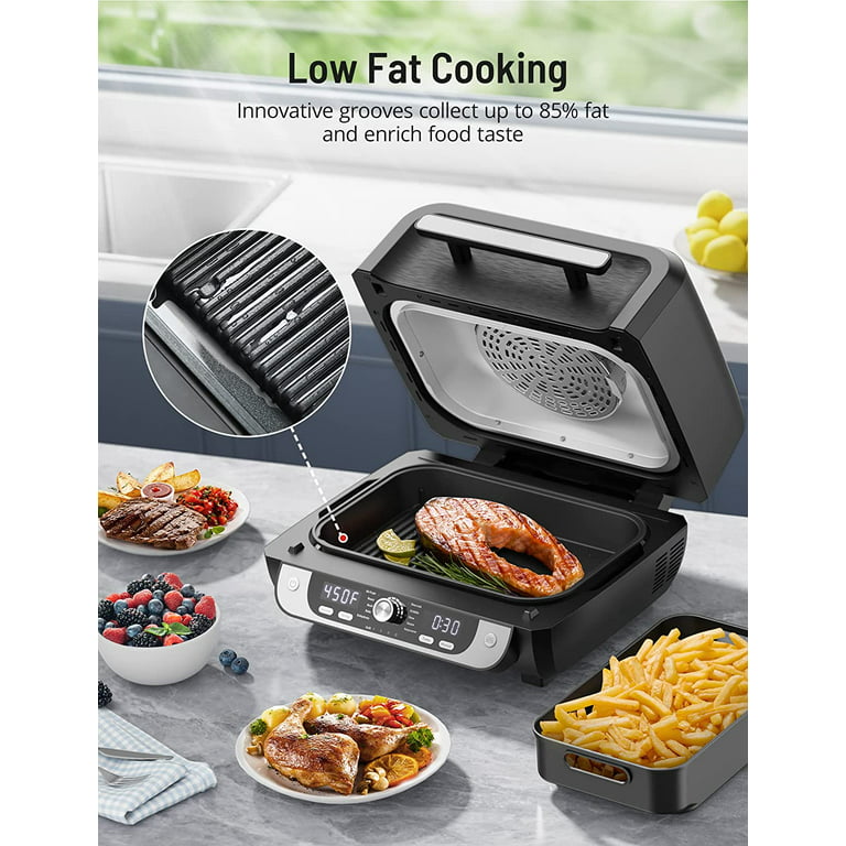 Indoor Grill Air Fryer Combo Smokeless, Fast Heating with See-Through  Window, Grill and Baking Tray Combination with Electric Grill up to 450°F  Even Heat, 4Qt