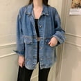 thumbnail image 5 of Breezora Women's Versatile Denim Jacket Mid Length with Large Pockets Loose Fit Casual Utility Wear XXL Size Blue, 5 of 5