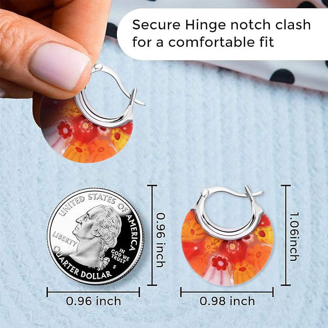 Glass Hoop Earrings for Women Dangle - Flower Fun Orange Earrings - Murano Style Jewelry Stainless steel Anniversary Birthday Christmas Gifts 11.6 Gms