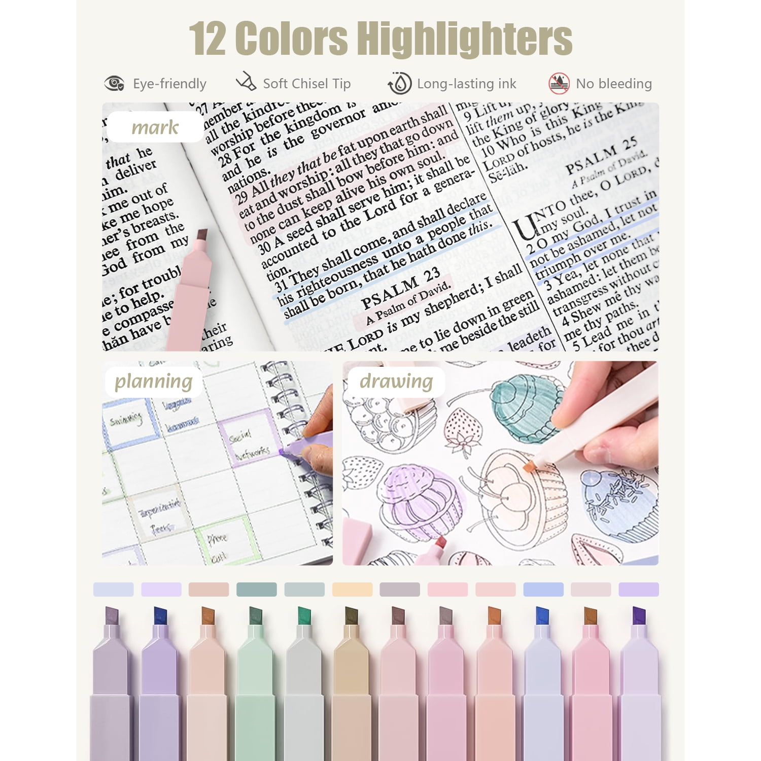 Four Candies 39 PCS, 12 Highlighters, 5 Black Gel Pens, 6 Mechanical Pencil Set 0.5 & 0.7 mm for Stationary College Essentials (Green)