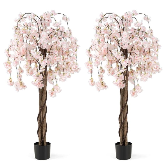 Resenkos 2-Pack 5.5-Foot Artificial Cherry Blossom Trees with Pink Blooms - Pink/White