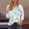 thumbnail image 2 of Blusas para las Mujeres Casual, 3/4 Manga Floral Estampado Camiseta de Moda Top Hecho de Poliéster Transpirable Suave para el Uso Diario de Primavera Otoño, Tops de Blusa para las Mujeres, 2 of 5