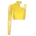 thumbnail image 5 of Sholeno Womens Sparkly 2 Pieces Lyrical Modern Dance Outfits Asymmetrical Shoulder Crop Tops with Pants Set Yellow L, 5 of 7