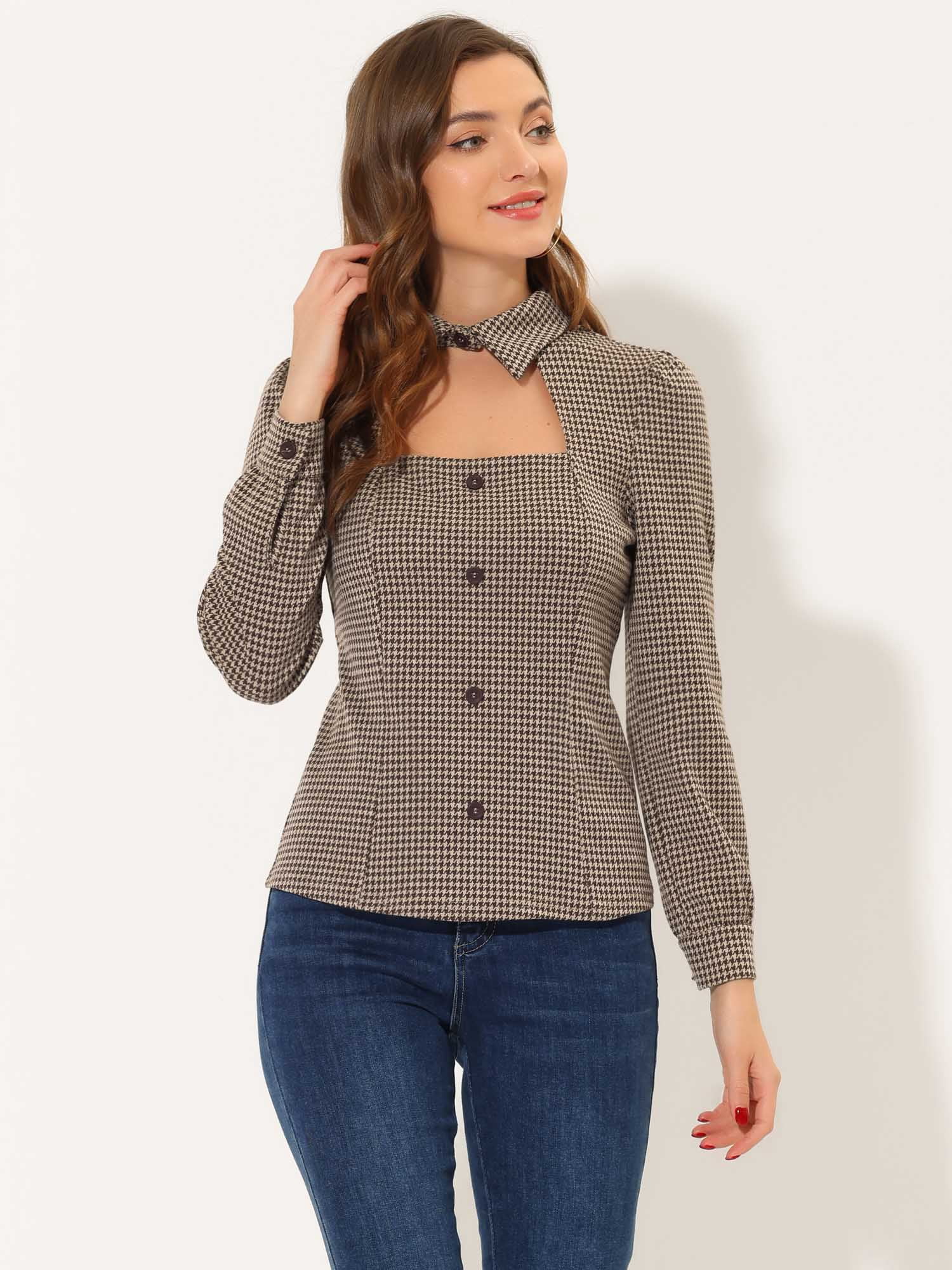 DARING DIVA Puff Long Sleeve Elegant Blouse Top XL Brown