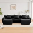 thumbnail image 2 of U-shaped Soft Teddy Fabric Boneless Sofa, Assembly Chaise, No Assembly Required Curved Armrest, Anti-Slip Design 32D High Density Sponge Streamlined Design, Fits Living Rooms Reading Nook (Black), 2 of 11