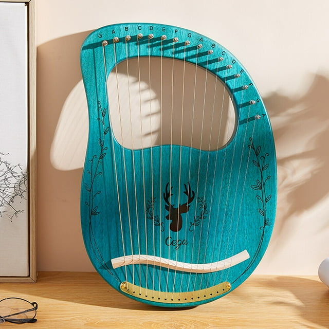 Graflsoa Muslady 16-String Solid Wood Lyre Harp with Tuning Wrench & Picks, Portable Clear Blue Box-Type Resonance Instrument for Beginners & Professionals