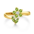 thumbnail image 2 of Gem Stone King 18K Yellow Gold Plated Silver Green Peridot and White Moissanite Flower Open Ring for Women (0.59 Cttw, Gemstone August Birthstone, Size 7), 2 of 3