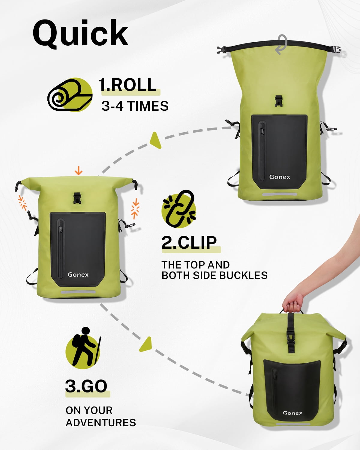 Gonex 35L Waterproof Backpack Dry Bag, Roll Top Floating Backpack for Kayak, Surfing, Hiking, Camping, Travel