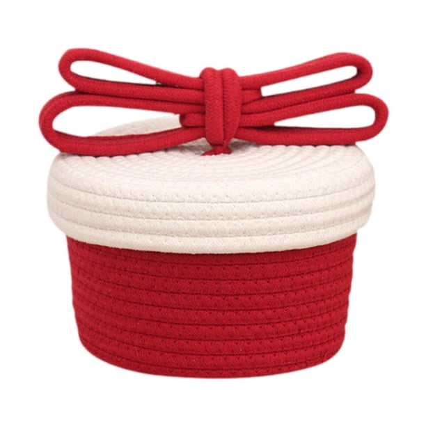 Cesta de cuerda de algodón con tapa, organizador de cestas, cesta tejida para decoración del hogar 22cmx22cmx12cm