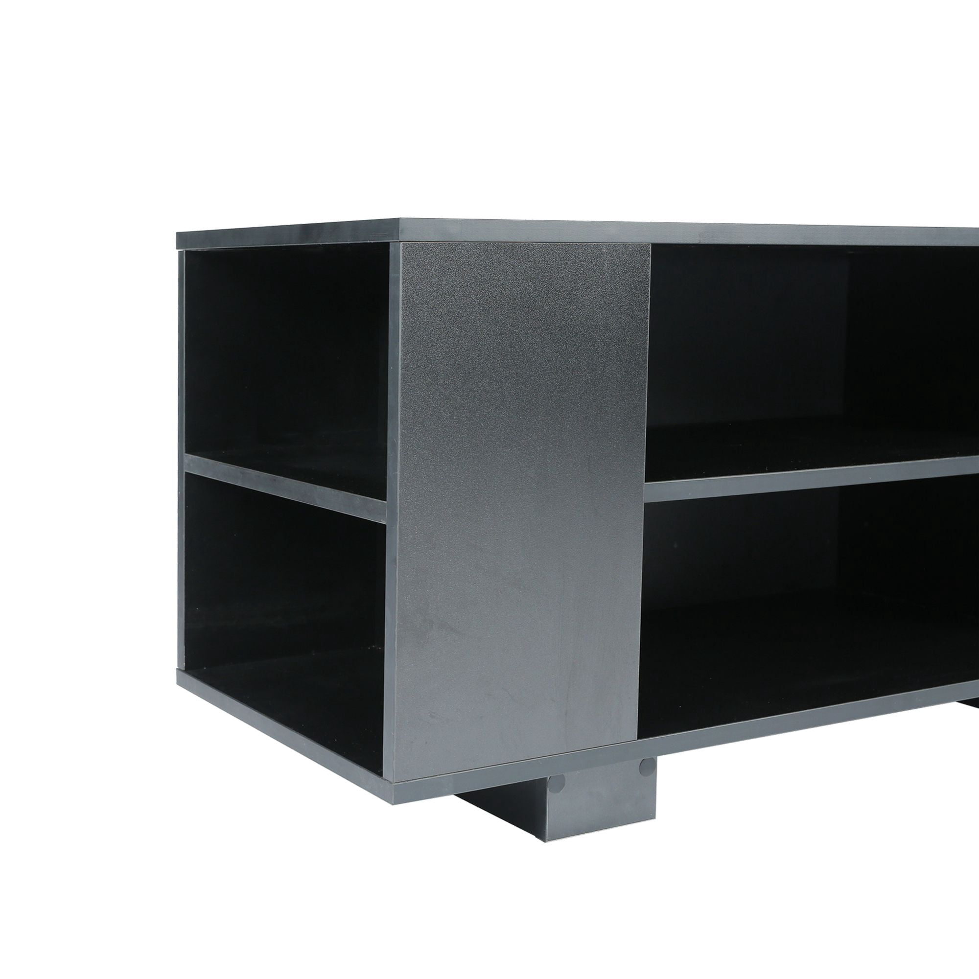 Momspeace Mid-Century TV Stand with 8 Open Storage Compartments, Vintage Media Console with Adjustable Shelves for TVs up to 65'' - Black