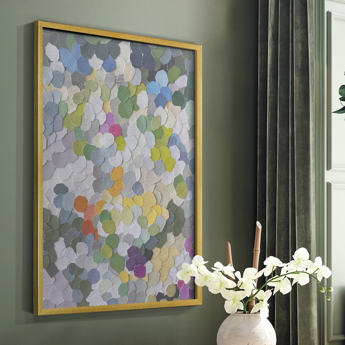 Canne Garden Framed Print in Gold Solid Wood Framed Print No Nail Hanging