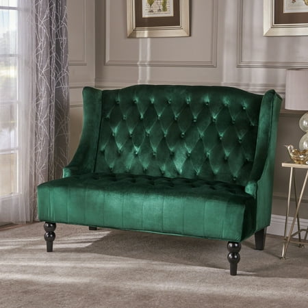 Noble House Lenore Traditional Tufted Winged Velvet Loveseat,Emerald - Walmart.com
