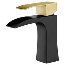SUMERAIN Waterfall Bathroom Faucet Single Handle Single Hole Black and Gold Bathroom Sink Faucet Stainless Steel