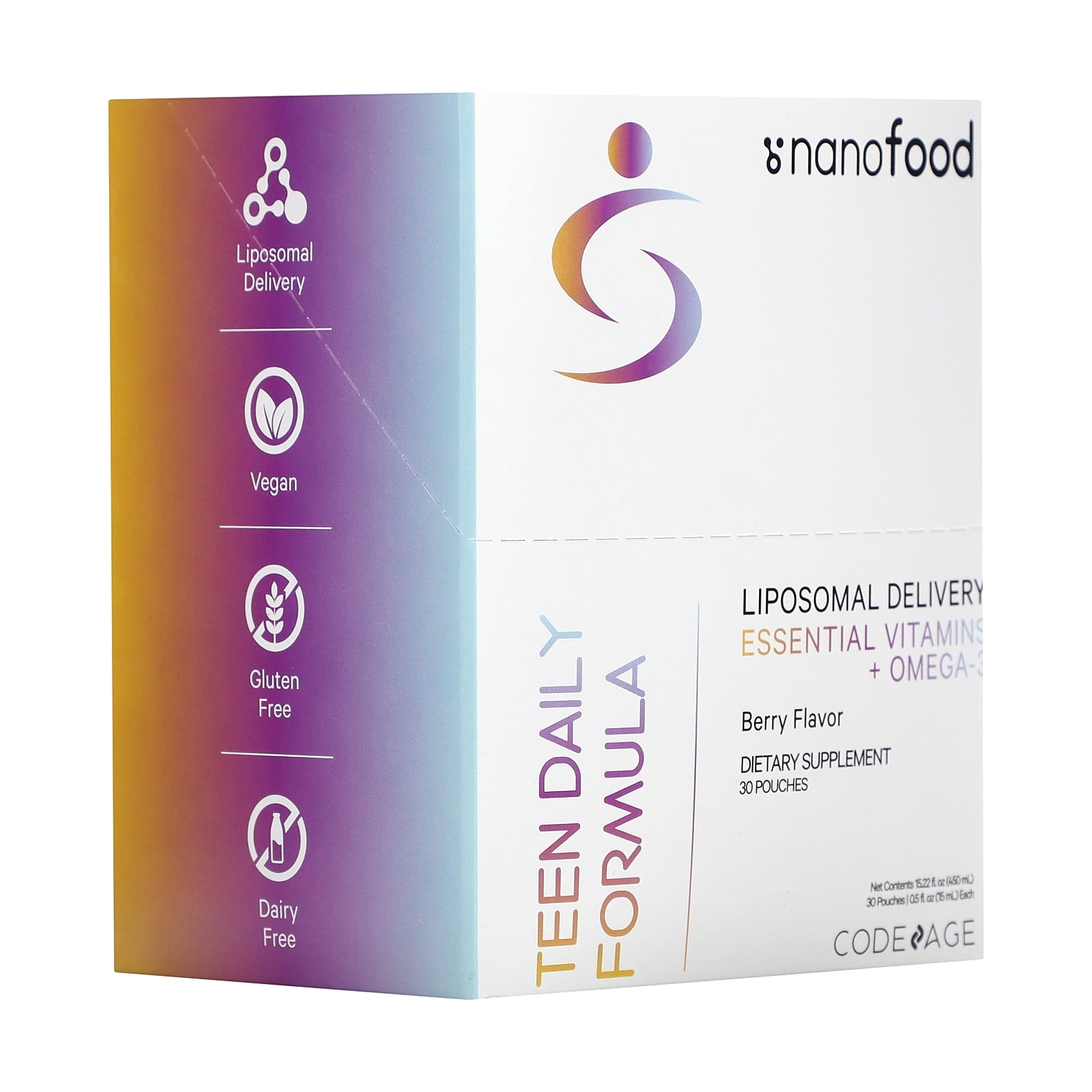 Codeage Nanofood Multivitamin Liquid for Teenagers Boys Girls, Zinc, Teen Daily Support, 30 Pouches