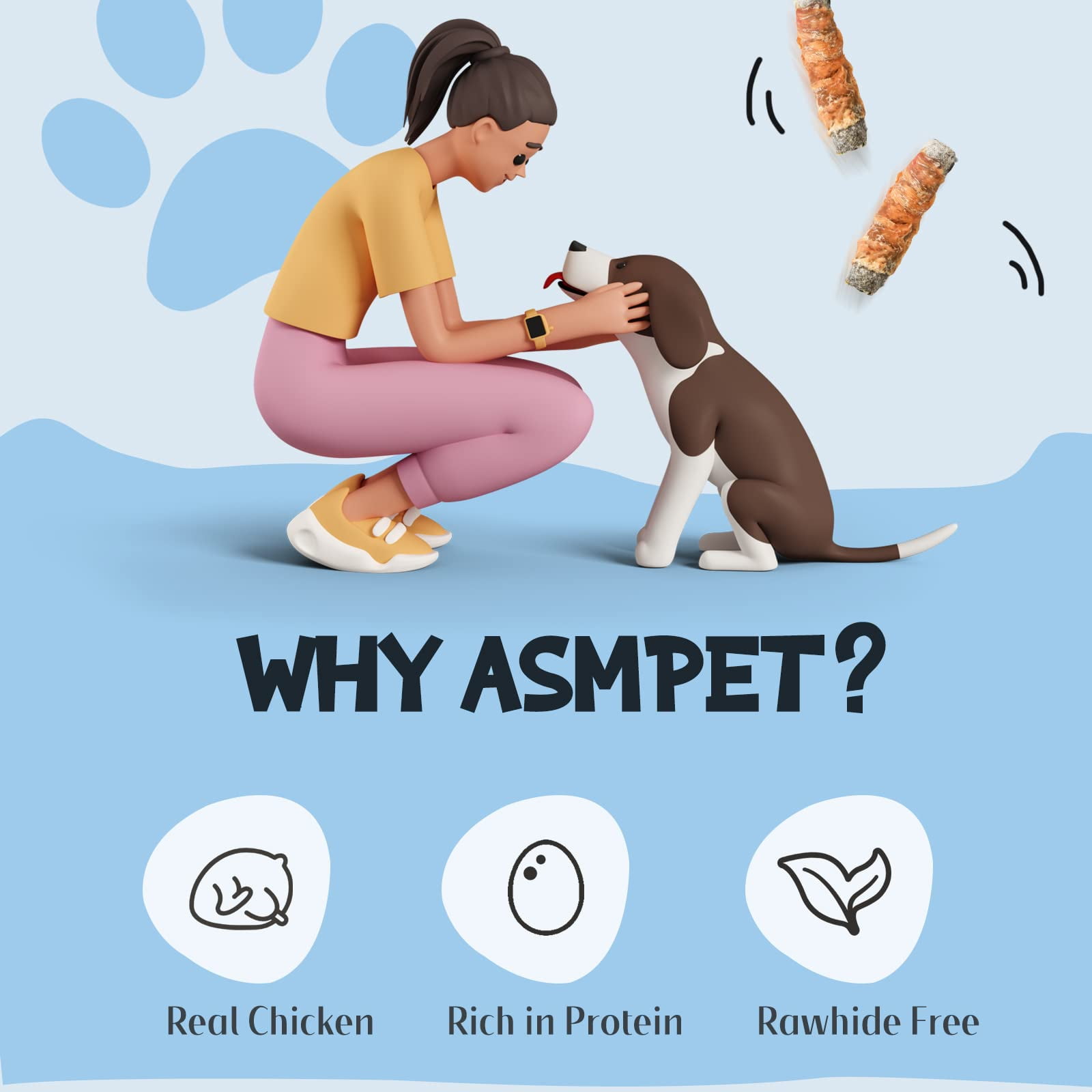 (3 pack) ASMPET Rawhide Free Dog Treats, Chicken Wrapped Cod Fish Skin Stick XL, Natural Dog Chews Rich in Omega3 for Medium Large Dogs, 11oz