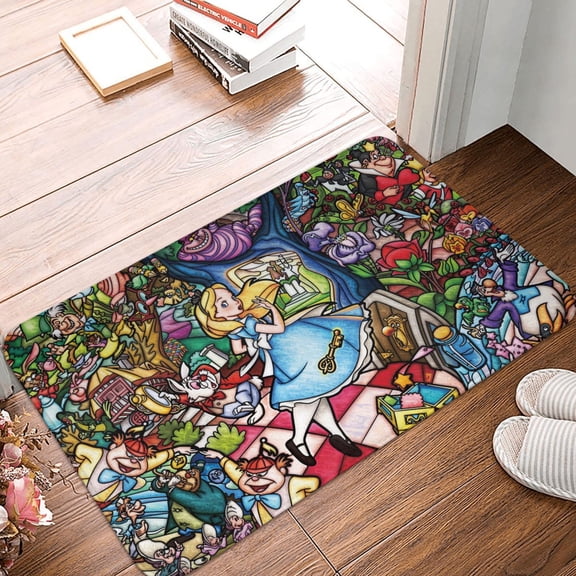 Welcome Mat Indoor Entrance Doormat Alice in Wonderland Front Porch Door Mat Home Decorative Non-slip Absorbent 24x16 Inch