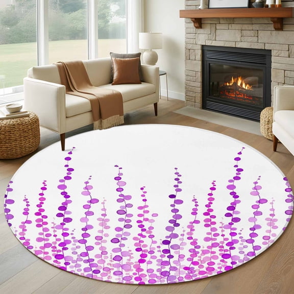 Purple Round Area Rug 5Ft Washable Circle Rugs for Living Room Bedroom, Polka Dots Watercolor Abstract Art Non-Slip Carpet Floor Mats Indoor Outdoor Carpet Runner Aesthetic Home Decor
