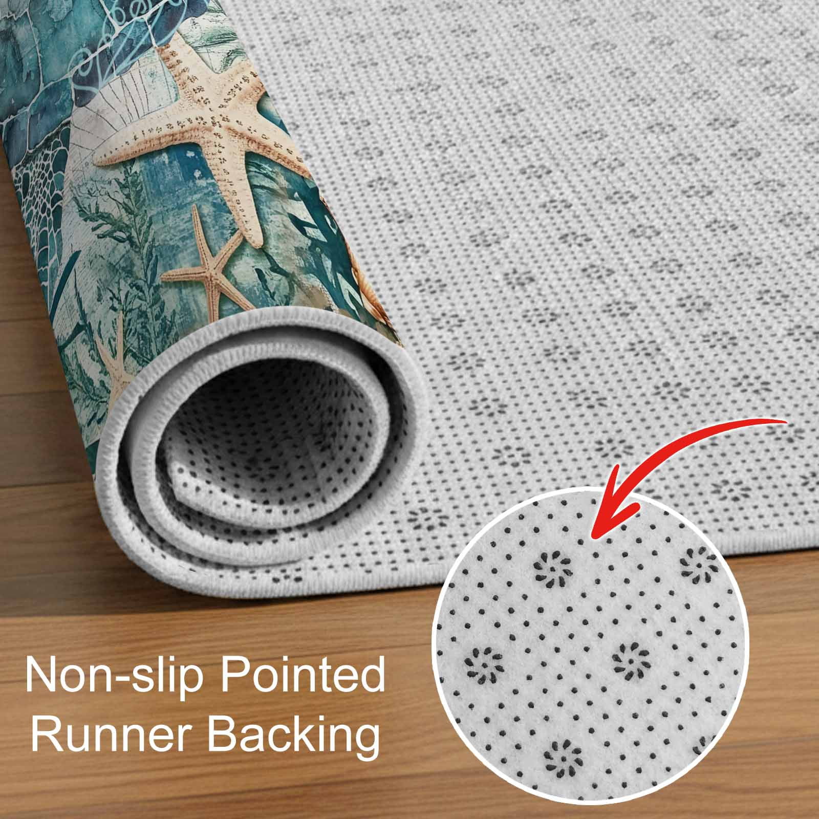 Teal Sea Turtle Indoor Door Mat - 16"x24", Non-Slip Welcome Mat for Outdoor, Coastal Coral Ocean Nautical Vintage Front Doormat for Entry, Low-Profile Doormat Entrance Rug for Kitchen/Bathroom