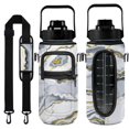 thumbnail image 1 of Gray&gold Marble 64 Oz Half Gallon Water Bottle with Sleeve BPA Free Leakproof Sport Large Plastic Water Bottle with Straw &Time Marker & Insulated Neoprene Holder Carrier Bagt Gift for Women Men, 1 of 5