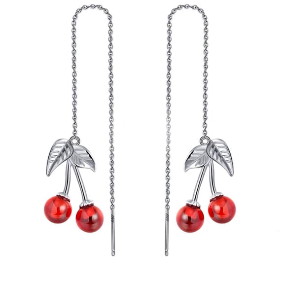 Cherry Threader Earrings for Women Red Agate Sterling Silver Ginger Lyne Collection
