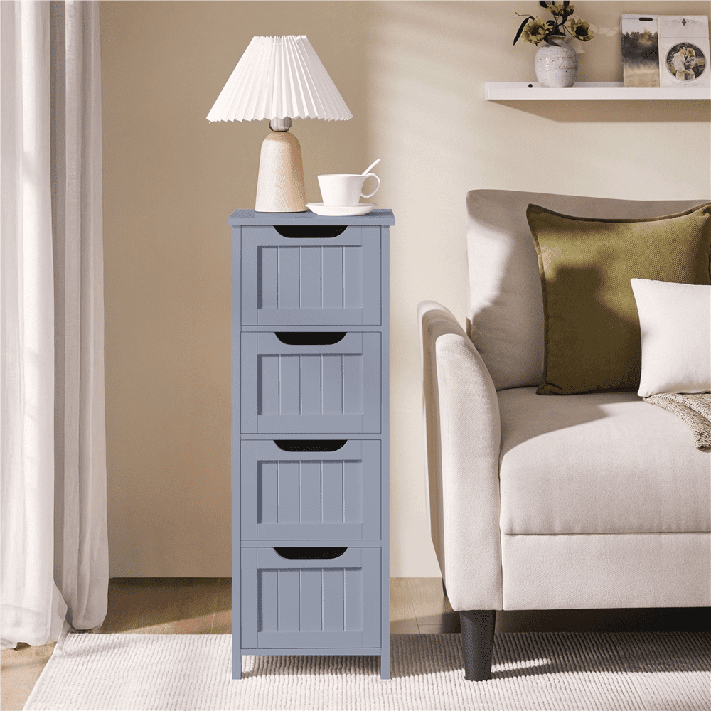 Renwick Slim Bathroom Floor Cabinet with 4 Drawers, Gray