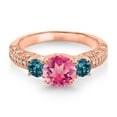 thumbnail image 2 of Gem Stone King 18K Rose Gold Plated Silver Pink Mystic Topaz London Blue Topaz and White Moissanite Engagement Ring for Women (2.39 Cttw, Gemstone, Round 7MM and 4MM, Size 5), 2 of 3