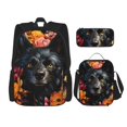 thumbnail image 1 of Balery Colorful Floral Black Dog Mochila escolar 3 en 1 para niños: mochila resistente con lonchera térmica y estuche para lápices. Mochila escolar para niños y niñas., 1 of 7