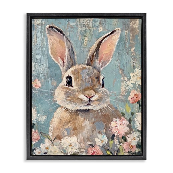 Stupell Industries Farmhouse Distressed Bunny Portrait Black Floating Frame Canvas Art, 17 x 21, by Franklyn Gregory