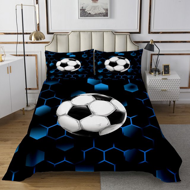 Erosebridal Football Coverlet Set King,Geometric Hexagon Bedding Set,Sport Decor,3-Piece