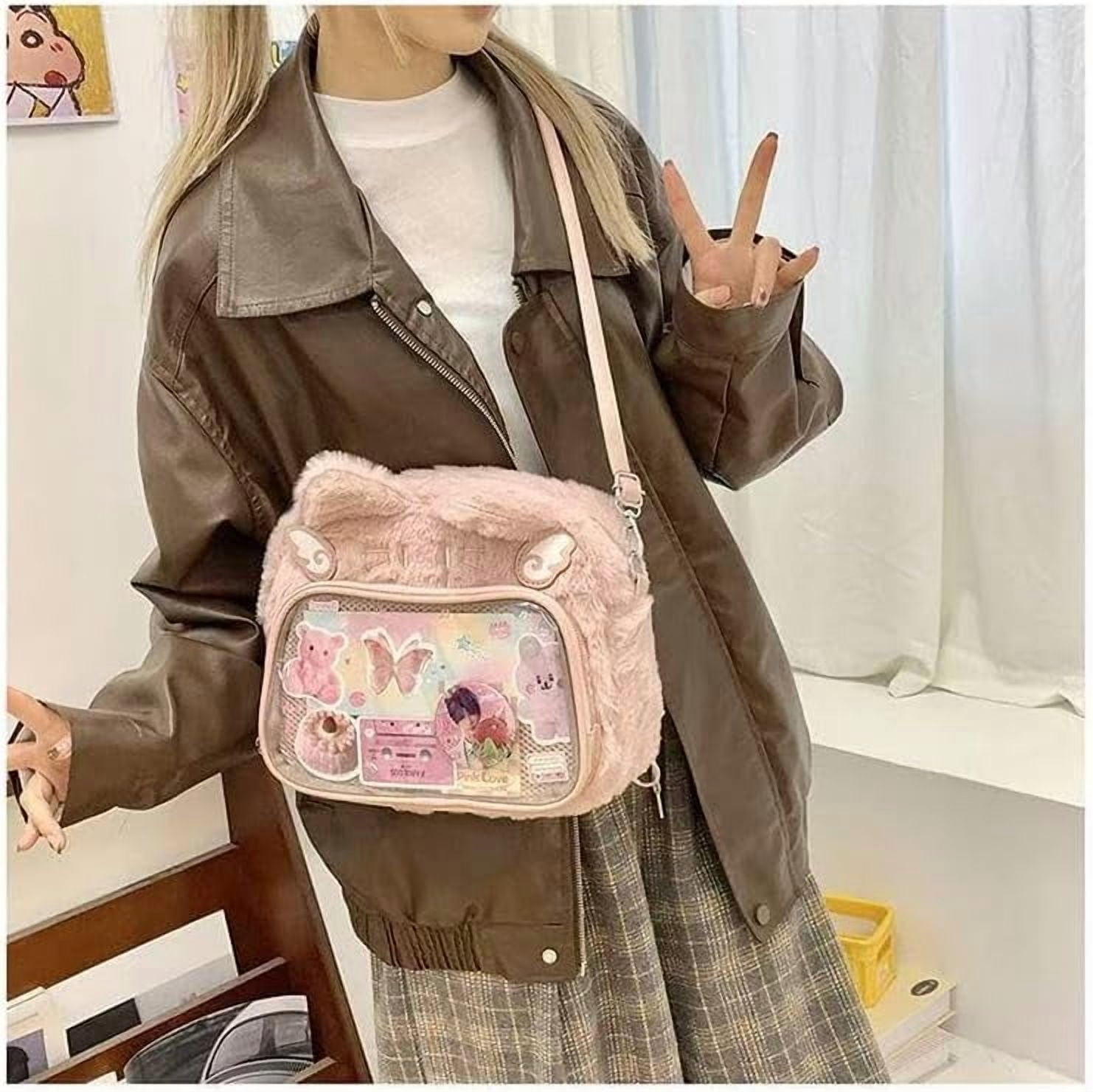 JUYGO Cat Ear Ita Backpack Cute Bags Kawaii Y2K Bags 3 Ways Crossbody Purse Messenger Bags for Women Shoulder Bag Tote (Pink)