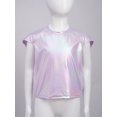 thumbnail image 3 of Haitryli Kids Boys Girls Metallic Dance Top Shiny Cap Sleeve Round Neck T-Shirt Sparkly Casual Shirt Light Purple 9-12, 3 of 5