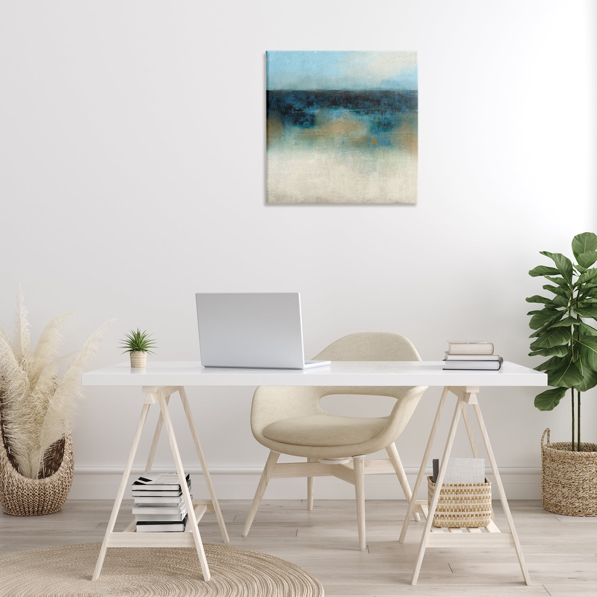Stupell Industries Foggy Ocean Beach Scene Coastal Painting Gallery Wrapped Canvas Art Print Wall Art, 24 x 24