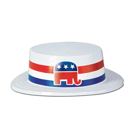 Club Pack of 24 Red,White and Blue Patriotic Skimmer with Republican Elephant Band Party Hats