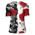 thumbnail image 5 of Olyvenn Womens Summer Shirt V Neck Short Sleeve Casual Tshirts Fashion Floral Print Puff Sleeve Tunic Tops for Women Red M, 5 of 5
