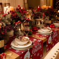 thumbnail image 2 of Red Merry Christmas Table Runner, Funny Hanging Santa Cotton Linen Tablecloth Holiday Farmhouse Table Decor for Home,Kitchen,Dining Room,Indoor,Outdoor,13X72 Inches Long, Snow Winter Holiday, 2 of 7