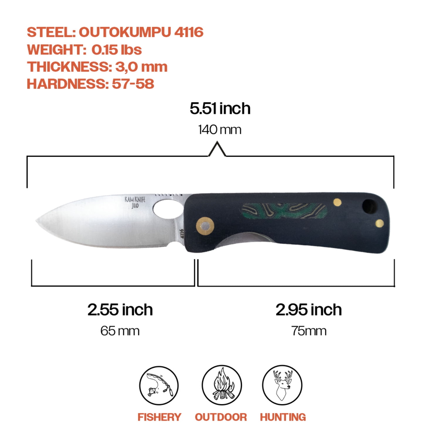Kam Knife – Inside Lock Pocket Knife Survival EDC Knife with 2.75" Micarta Handle Camping Knife; Small Hunting Knife Perfect for Outdoors, Camping and Hiking