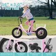 MOONCOOL Electric Tricycle for Kids ,16x3 3 Wheel 250W 10.4Ah Etrike W/ LED headlight & Rear Basket & horn bell & DIY stickers,6/9/12.5 MPH