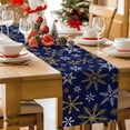 thumbnail image 5 of Burlap Table Runner 70 Inches Long,Merry Chrismas Golden Snowflakes Non-Slip Kitchen Table Runners for Dining Room Everyday Use Party Table Decorations Winter Snow Blue Back, 5 of 9