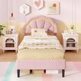 thumbnail image 6 of Demi Bonn Twin Size Upholstered LED Bed Frame with Adjustable Flower Headboard and Metal Support Feet, Platform Bed Frame with Wood Slats Support, No Box Spring Needed, Pink, 6 of 8